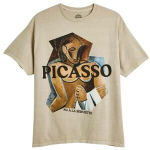 PICASSO Figure Art Print Graphic Tee in Tan Acid Wash Size XL New w/o Tag SOO